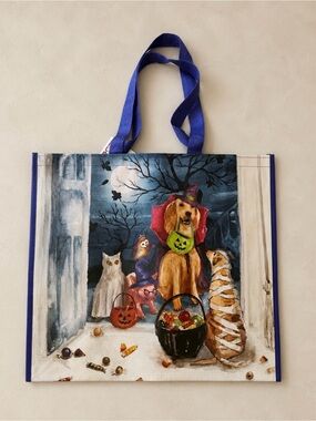 Trick or treating dog print reusable tote bag
